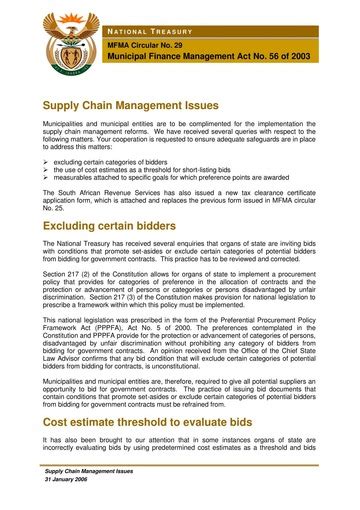 Mfma Circular No 29 Supply Chain Management Issues 31 January 2006