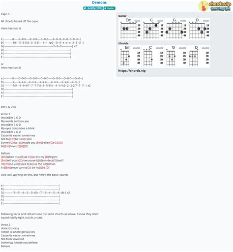 Chord: Demons - Guster - tab, song lyric, sheet, guitar, ukulele ...