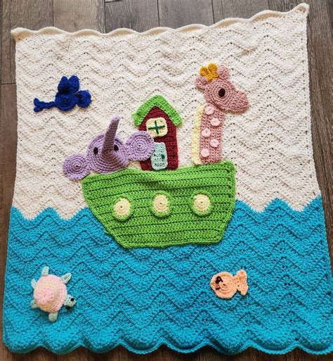 Hand Crocheted 3d Ocean Noahs Ark Baby Blanket Afghan Etsy