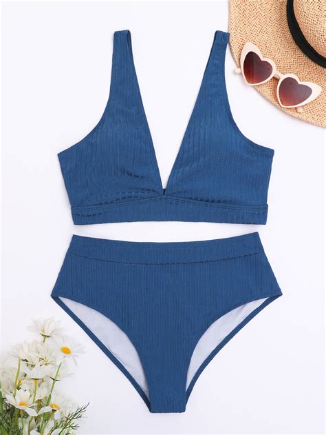 Rib High Waisted Bikini Swimsuit SHEIN UK