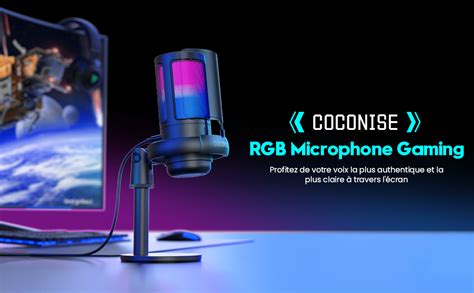 USB Microphone USB à condensateur RGB Microphone Gaming Une touche