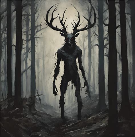 Wendigo Dark Fantasy Art 6x6 Print Creepy Forest Monster Cryptid Horror