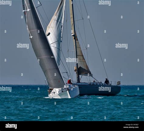 Italy Sicily Mediterranean Sea Sailboats Race Stock Photo Alamy