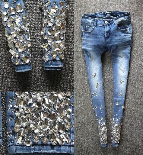 Online Shop 2017 European spring Diamond Crystal beading pencil jeans ...