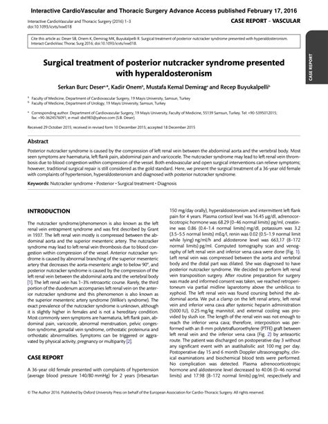 Pdf Surgical Treatment Of Posterior Nutcracker Syndrome Presented