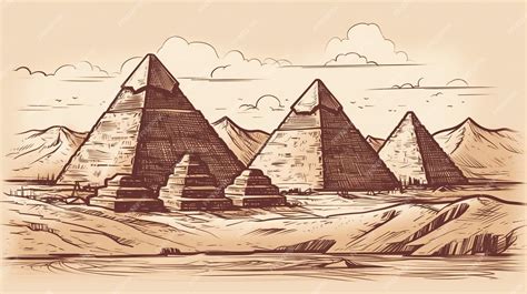 Premium Photo Drawing Outline Egyptian Pyramids Generative Ai