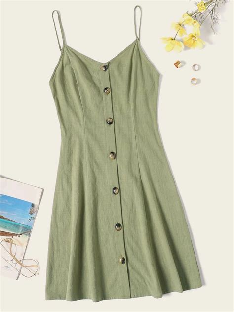 Shein Button Front Cami Dress Cami Dress Sleeveless Dress Summer