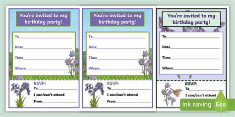 Free Bluebell Themed Party Invitations Lehrer Gemacht