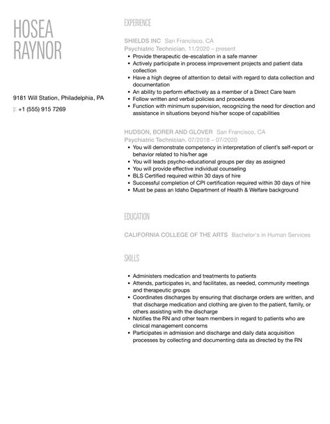 Psychiatric Technician Resume Samples Velvet Jobs