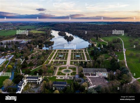 Beautiful Aerial view of the Trentham Gardens Estate and lake, in ...