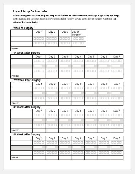 Printable Eye Drop Schedule Template Printable Templates