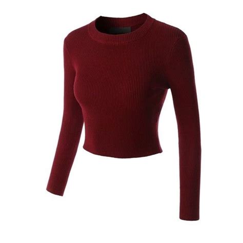 Ribbed Crop Burgundy Red Long Sleeve Top