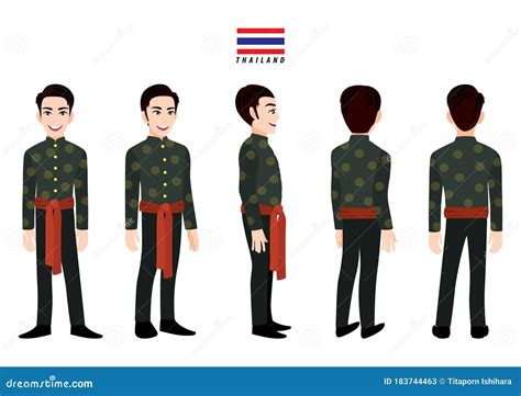 Thailand`s Male In Traditional Costume For Animation Front Side Back