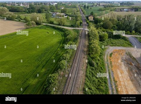 Flying Over Railway Tracks Top View Railway Track Tracks Line