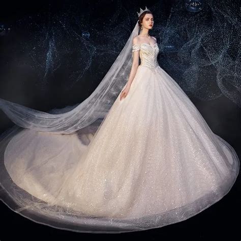 Glitzernden Champagner Brautkleider Hochzeitskleider 2019 Ballkleid