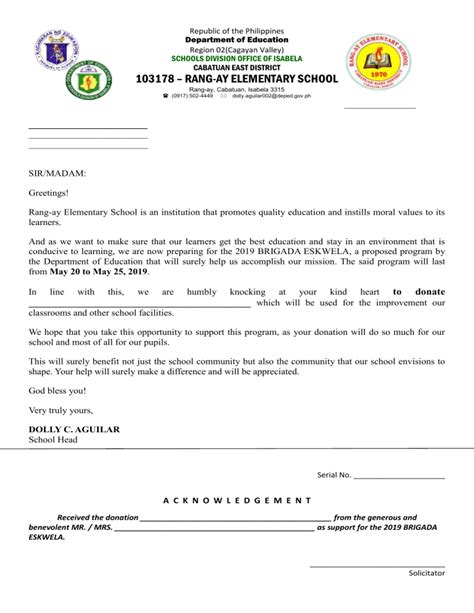 Brigada Eskwela Solicitation Letter