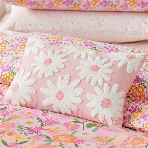 Adairs Kids Sweet Pink Daisy Tufted Cushion Adairs