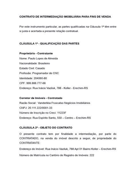 contrato de intermediacao imobiliaria  fins de venda