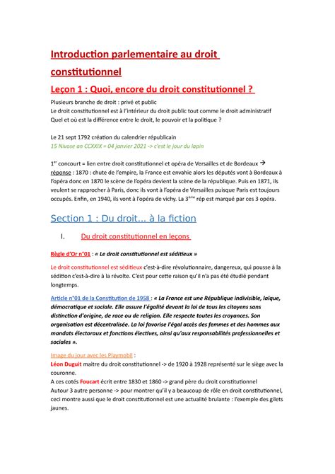 Lecon Droit Constit Introduction Parlementaire Au Droit