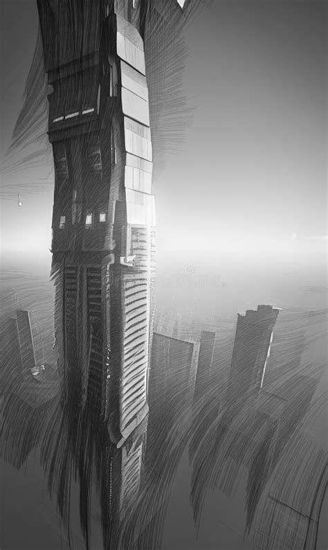 Drawings Sketch Of Futuristic City Skyscrapers Stock Illustration