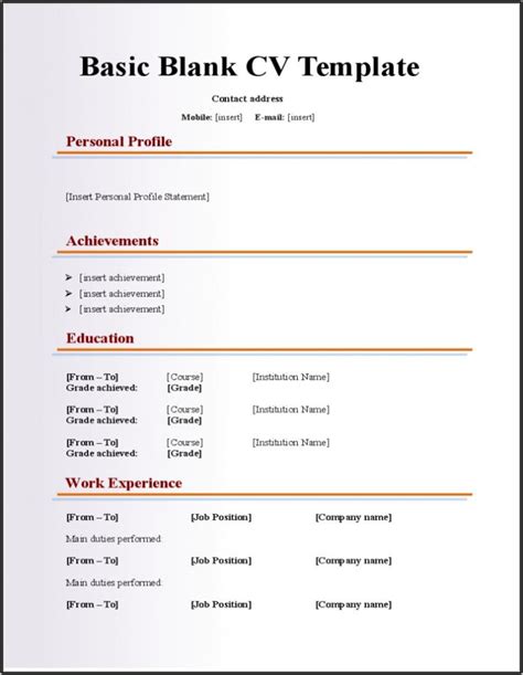 Free Blank Cv Template To Print Resume Resume Template Collections