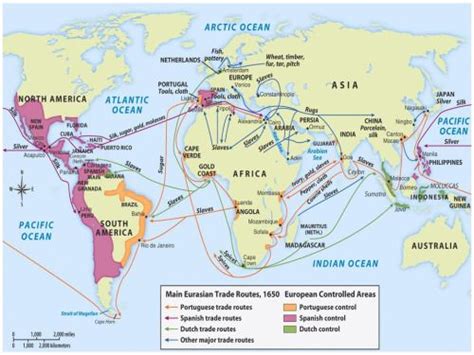 Main Eurasian Trade Routes C 1650 European Controlled Areas