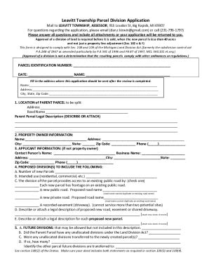 Fillable Online Leavitt Township Parcel Division Application Fax Email