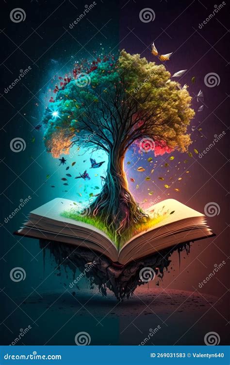 An Open Book With Tree Growing Out Of It Generative AI Stock Image