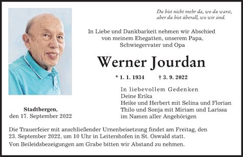 Traueranzeigen Von Werner Jourdan Augsburger Allgemeine Zeitung