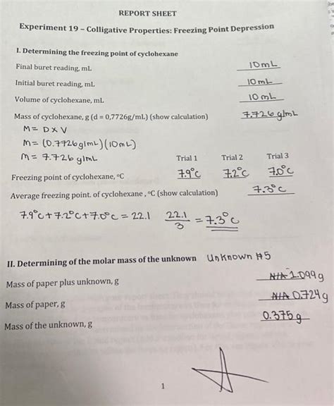 Solved Experiment Colligative Properties Freezing Chegg