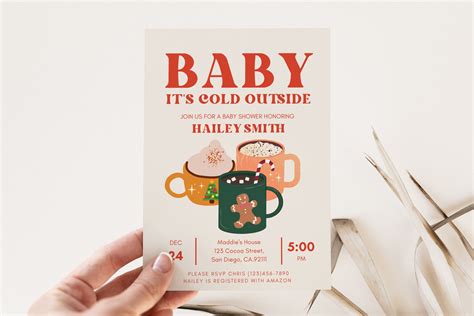 Retro Hot Cocoa Baby Shower Invitation Template Holiday Etsy