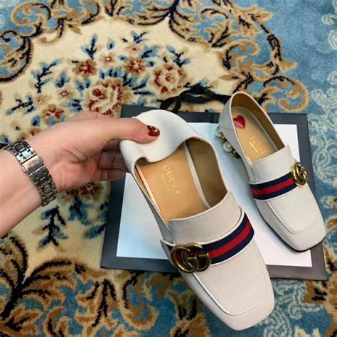 Gucci Women Leather Mid Heel Loafer 1 5 Heel White LULUX