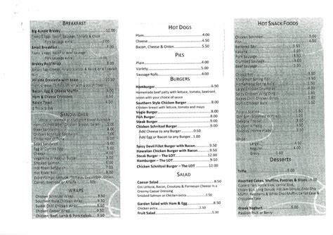 Menu At Hillside Cafe Ormeau