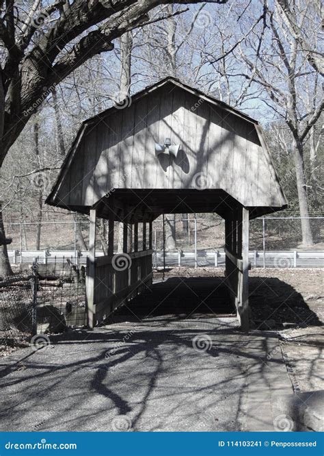 Black And White Of Covered Bridge Stock Image Image Of History Tree