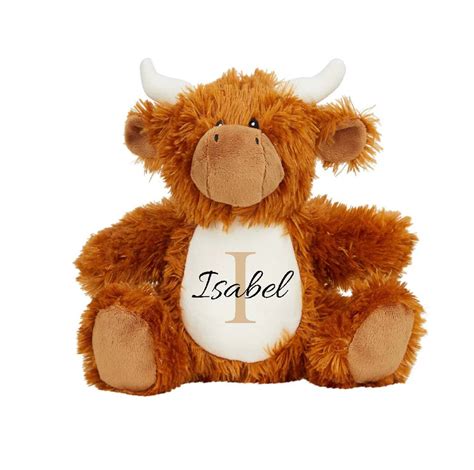 Personalised Highland Cow Initial And Name Teddy Soft Plushy