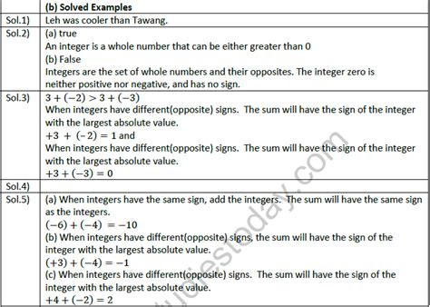 Ncert Class 6 Mathematics Chapter 3 Integers Exemplar Solutions