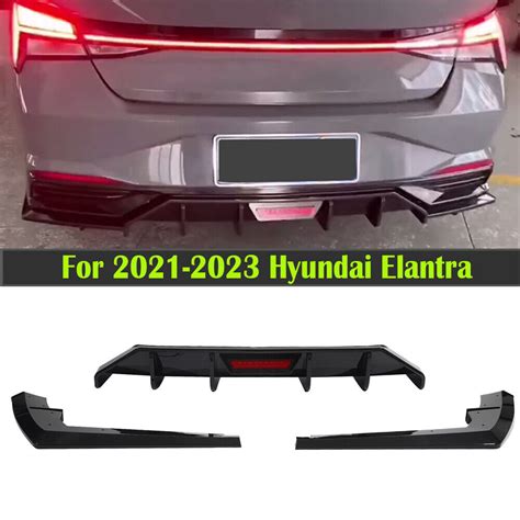 For 2021 2023 Hyundai Elantra Gloss Black Rear Bumper Diffuser W LED