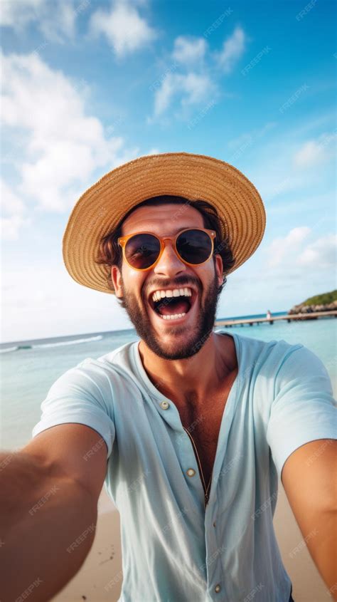 Premium Ai Image Joyful Man Capturing A Selfie With Hat And