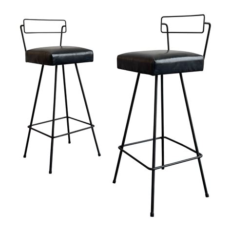 Mid Century Modern Wrought Iron Tony Paul Style Swivel Bar Stools For