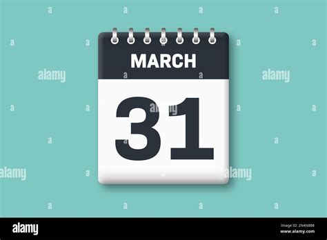 March 31 Calender Page Sheet With Date 31st Of March On Cyan