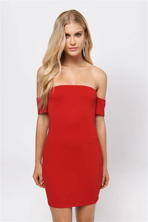 Red Bodycon Dress Lace Up Dress Off Shoulder Dress