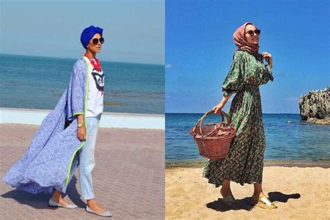 10 Inspirasi Outfit Hijab Ke Pantai Feminim Dengan Rok And Jumpsuit