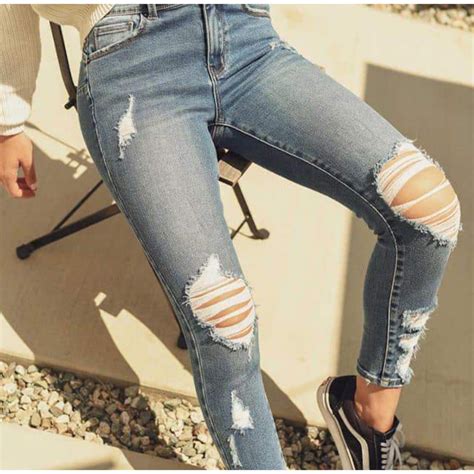 Womens High Waist Stretchable Skinny Ripped Jeans Getah Pinggang Womens