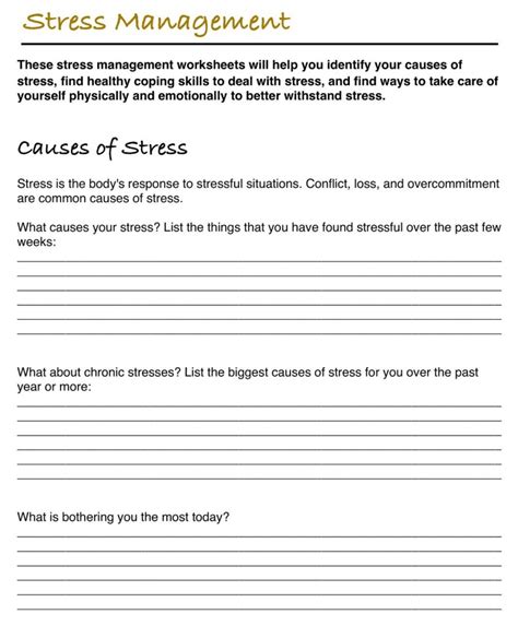 Free Printable Stress Management Worksheets Activities Templates