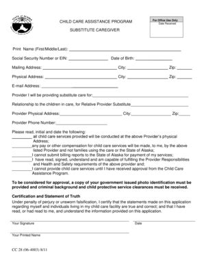 Fillable Online Dpaweb Hss State Ak Cc Substitute Caregiver Form