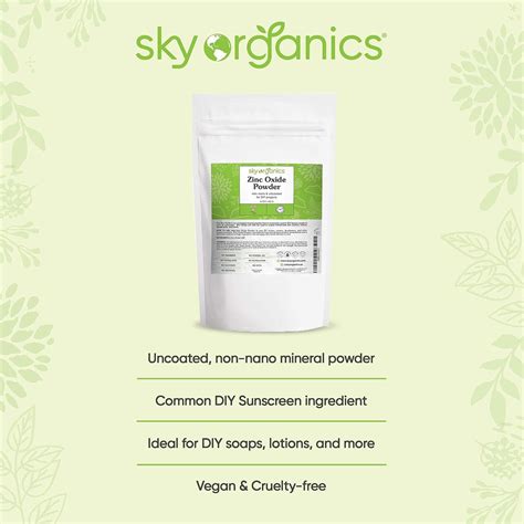 Sky Organics Zinc Oxide Powder 16 Oz 100 Pure Non Nano And Uncoated For Diy Body Care