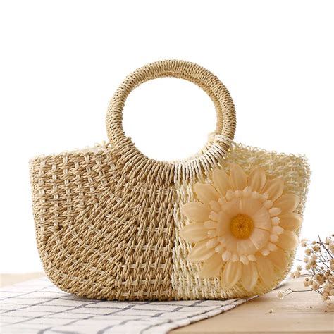 2019 Fashion Small Summer Bag Women Woven Straw Handbags With Flowers