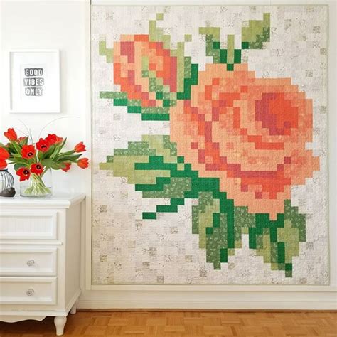 I Finished My Pixelated Rose I Quilted Straight Vertical And