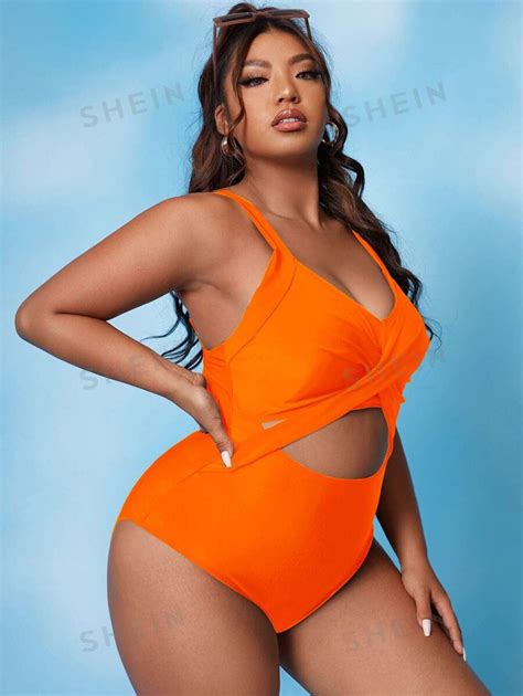 Shein Swim Vcay Plus Crossover Cut Out One Piece Swimsuit Shein Usa