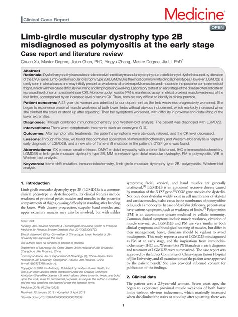 Pdf Limb Girdle Muscular Dystrophy Type B Misdiagnosed As